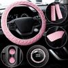 Tallew 8 Pcs Pink Cute Car Accessories Set Includes Steering Wheel Cover 2 Seat Belt Shoulder Pad Auto Center Console Pad 2 Cup Holders 2 Bling Start
