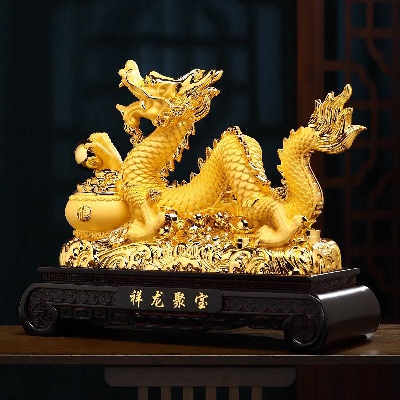 Fengshui Goldener Drache Ornamente Ziehen Reichtum und Wohlstand an Wohnzimmer Foyer TV-Schrank Bürodekoration Eröffnungsgeschenk