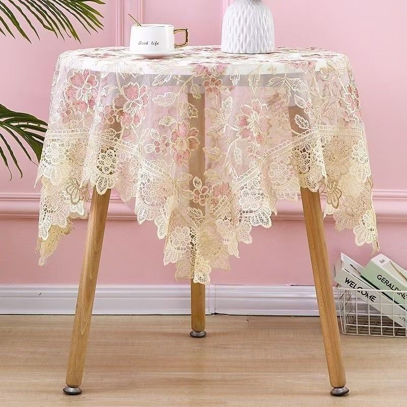 Teetisch Tischdecke Rechteckig Haushalt Teetischbezug Wohnzimmer Staubdicht Esstischdecke Stoff mit Spitze Neue Abdeckung Tuch Rund