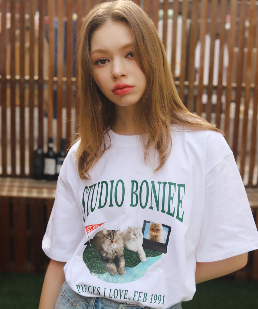 BONIEE Persian Chinchilla Cat Collage Cat Graphic Loose T-Shirt White
