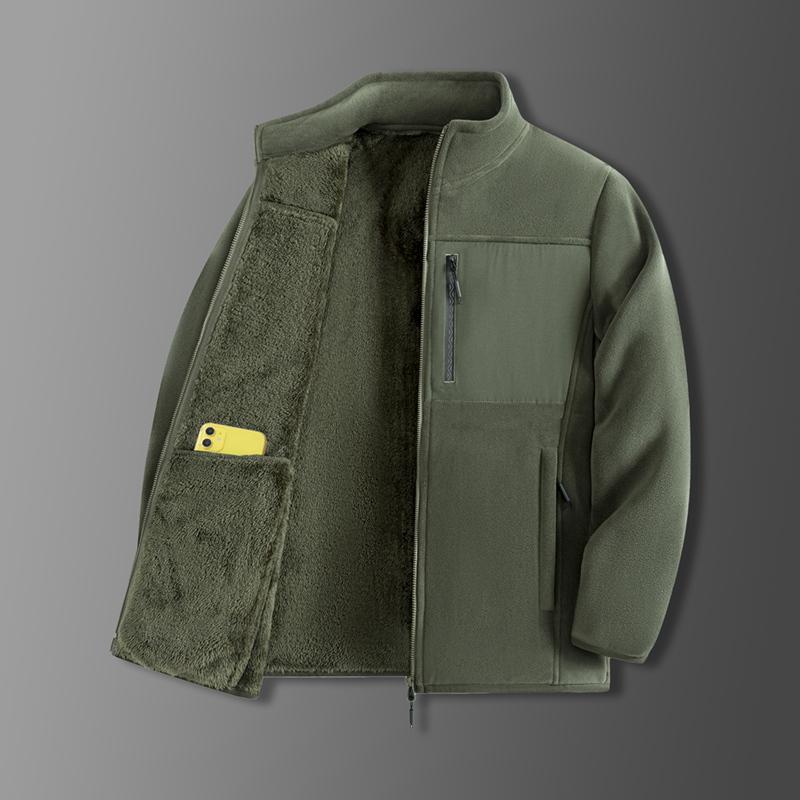 Men S Loose Fit Fleece Lined Stand Collar Jacket Casual Winter Coat