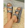 New Summer Rhinestone Platform Slippers - Women’s Plus Size Belt Buckle Slides for Outdoor Wear