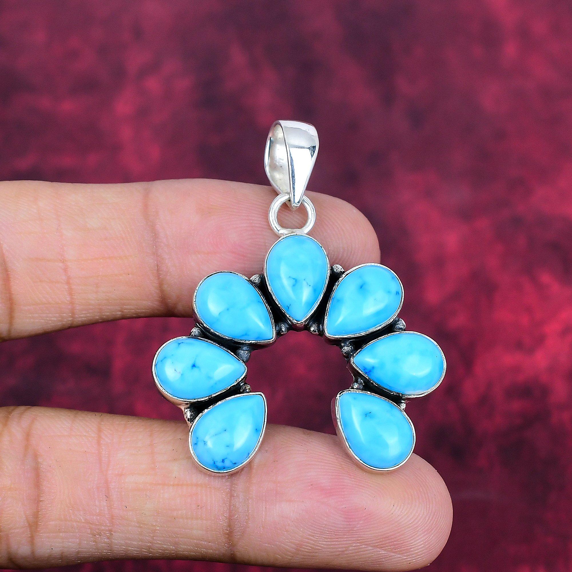 

Turquoise Designer Pendant, 925 Solid Sterling Silver Pendant, Handmade Pendant For Memorial Day 1.77 Inches