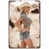 Sexy Cowgirl Jeans Hat Retro Pinup Metal Poster Wall Art for Home Bar