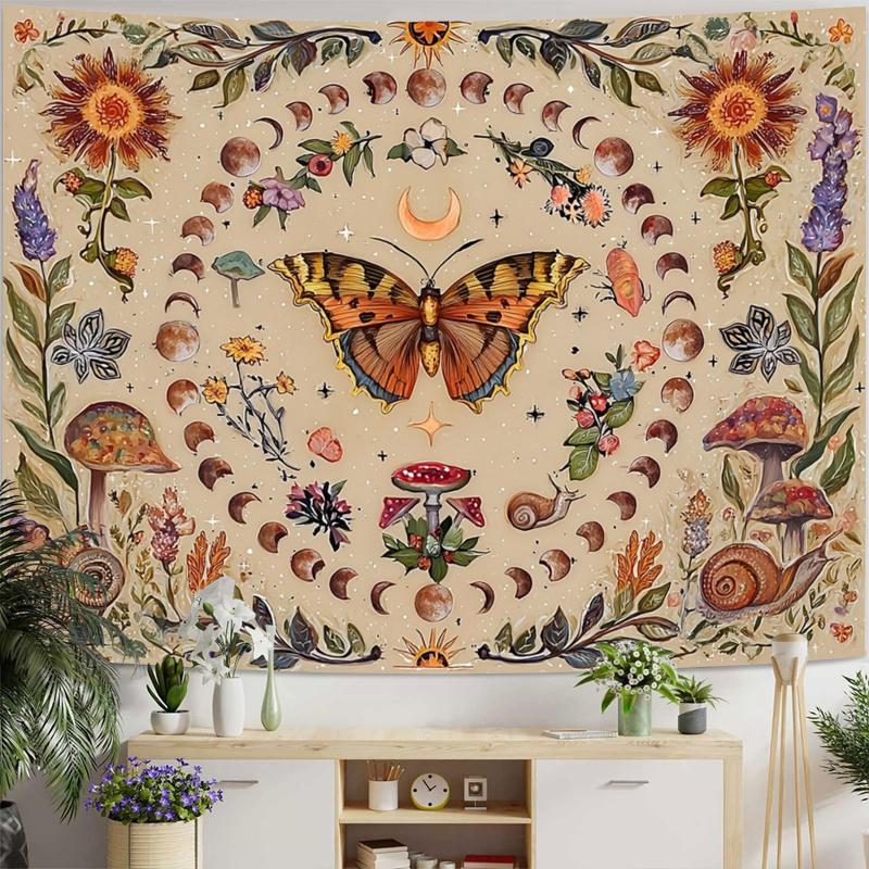 VIKAMA Vintage Bohemian Wall Hanging Butterfly Dance Enchanted Realm Tapestry Banner Tapestry Bedroom Aesthetic Hanging Tapestry