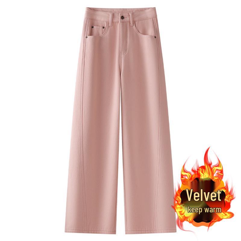 

Women s Pink Fleece-Lined Wide-Leg Jeans - 2024 Autumn/Winter Collection XL