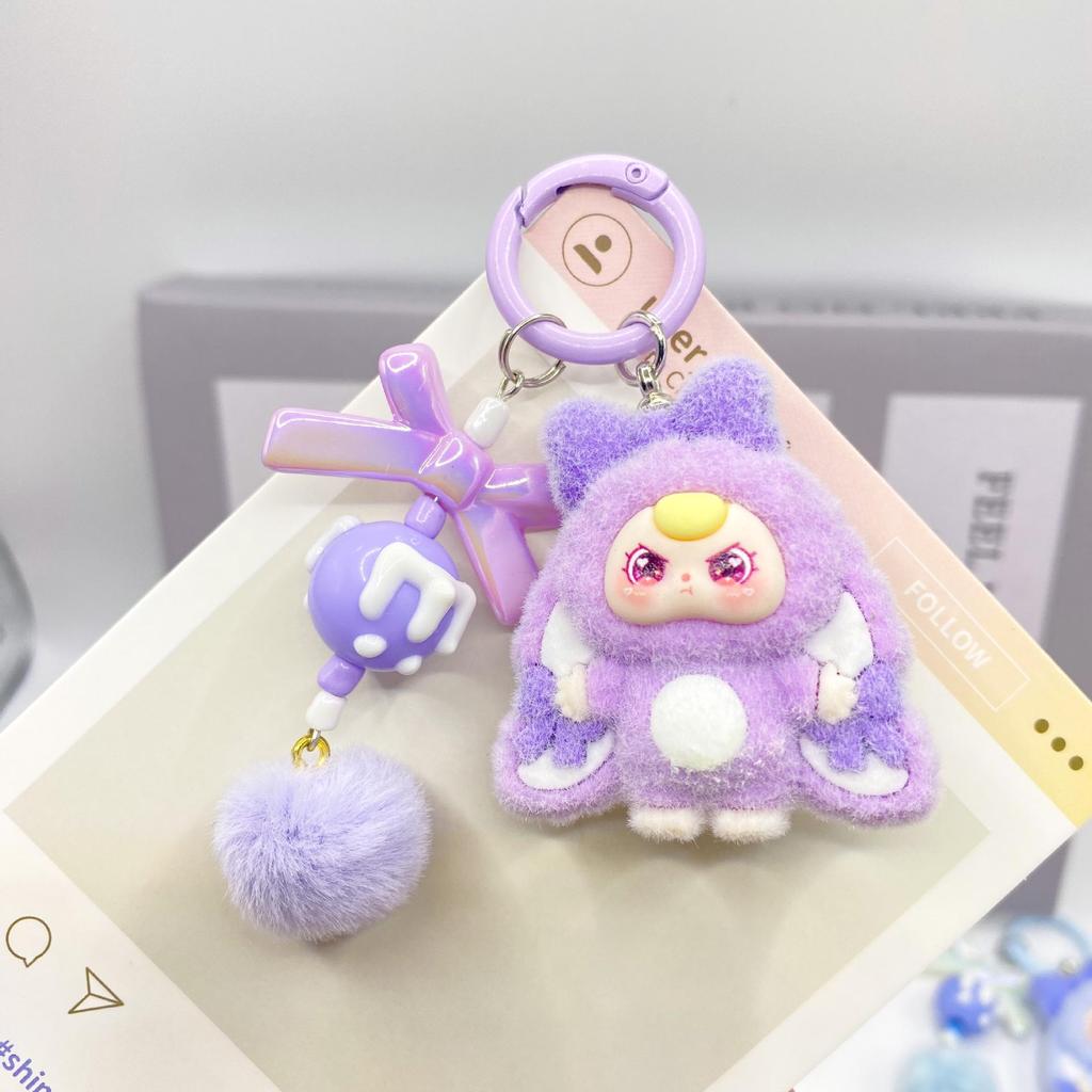 Bowknot Flocked Big Ears Doll Keychain Backpack Pendant Figurine for Three-Year-Olds