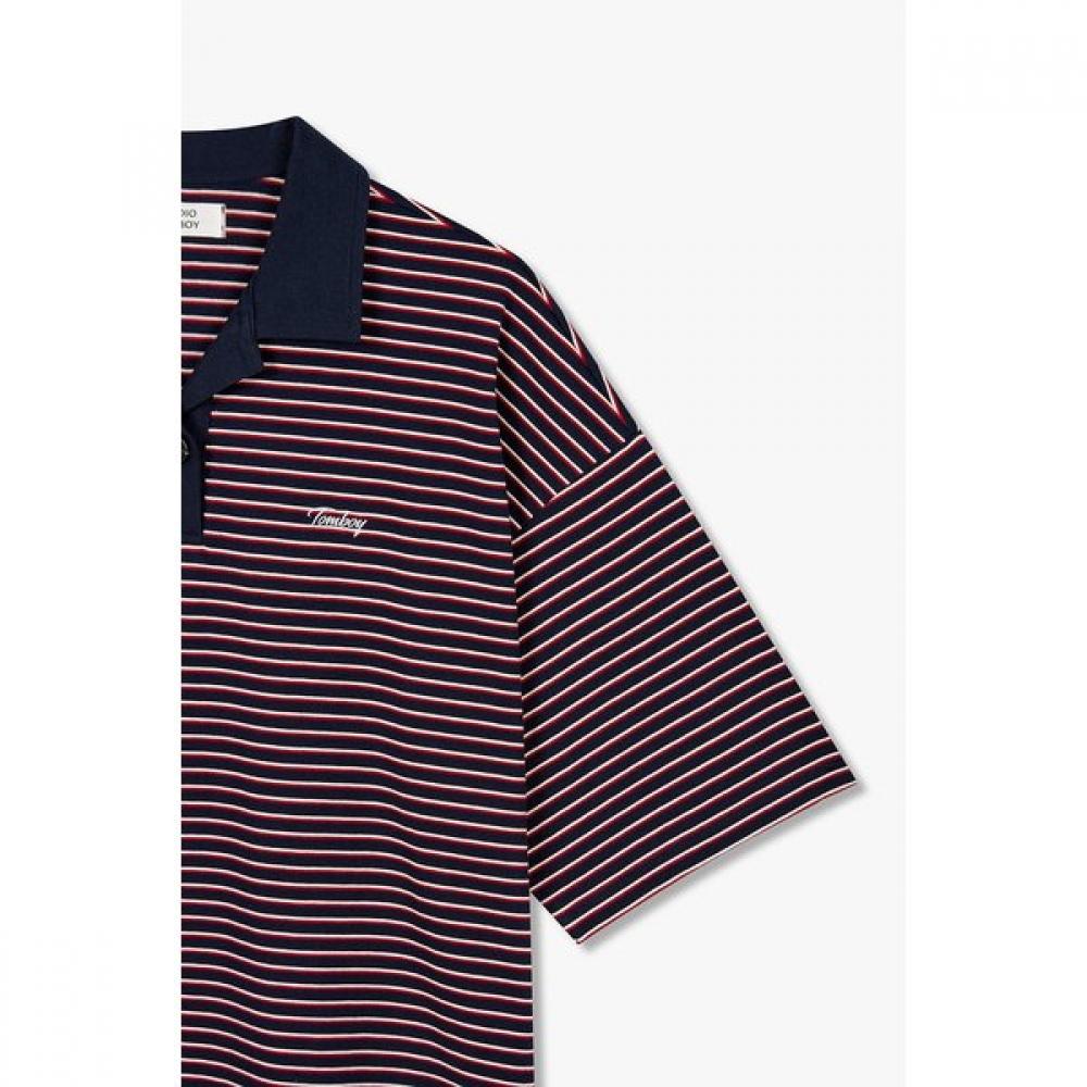 STudio Tomboy STripe Oversized Collar ShorT Sleeve T shirT 9176222997ar 