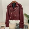 OFTBUY Women Vintage Loose Real Genuine Leather Short Jacket Tie Cuff Motorcycle Jacket Female Zipper Retro Moto Biker Coat Outwear Tops