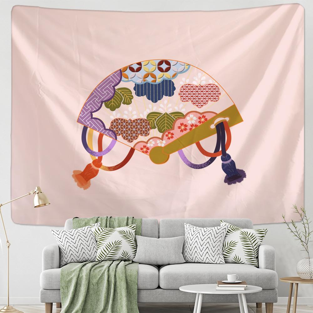 Chinesischer antiker Faltfächer Wandteppich Wandbehang Einfache Kunst Böhmische Landschaftsmalerei Ästhetik Zimmer Heimdekor