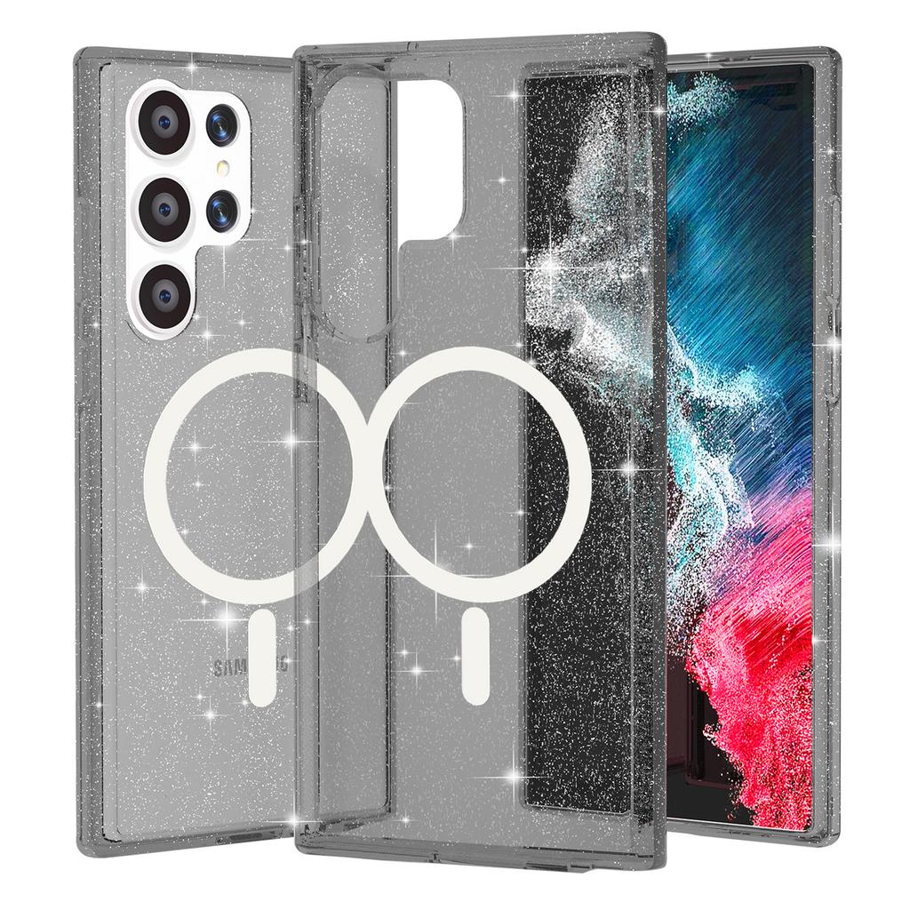 For Samsung Galaxy S24 Ultra Magnetic Case Glitter Hard PC+Soft TPU Phone Back Cover