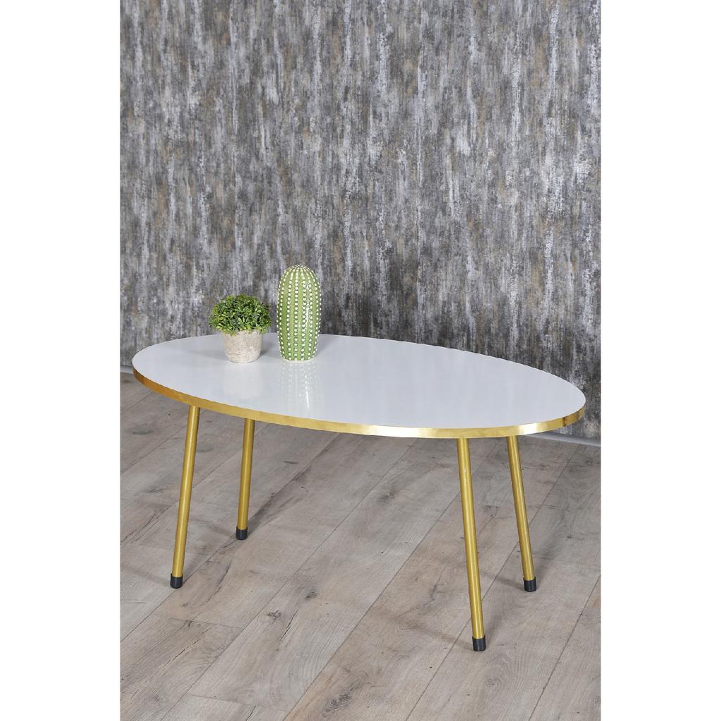 Coffee Table White Ellipse Gold Metal Leg Gold