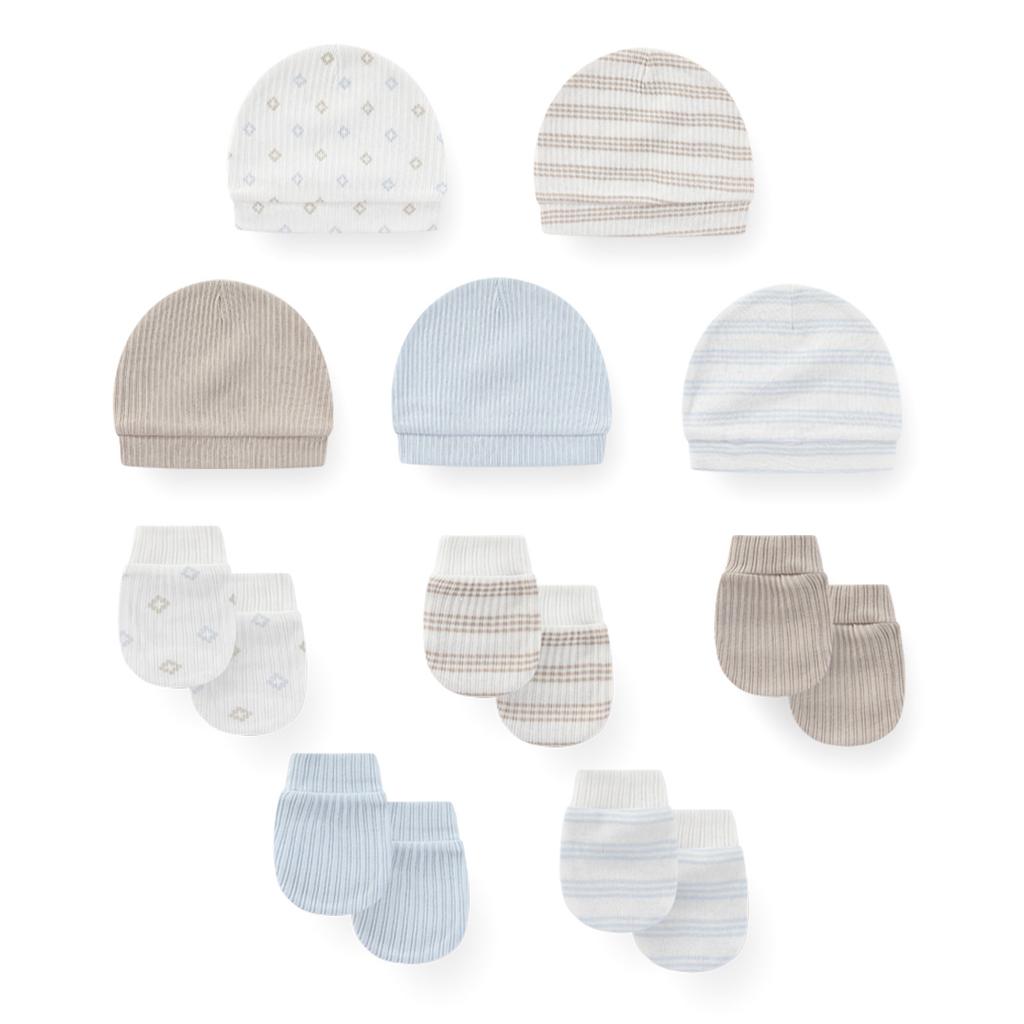 KIDDIEZOOM 0-6Months Boys Girls Hats Gloves Set 100% Cotton Soft Caps Mittens Baby Accessories