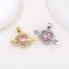 Pink Diamond Heart Cupid Pendant - European & American Style, Gold-Plated, with Inlaid Diamonds