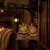 Cat Decor for Book Lovers Vintage Bookshelf Light with Sleeping on Design, Retro Lantern Unique Craft Gifts Students Lamp Reading, Decorative