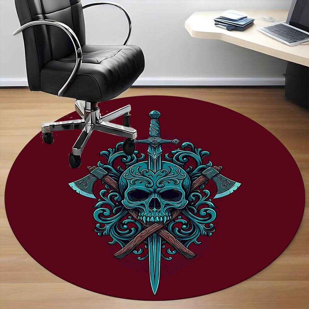 1pc Sword Skull Office Round Area Rug, Under Office Chairs Bedroom Living Room Home Decor, Room Deco, Available In Various Sizes
