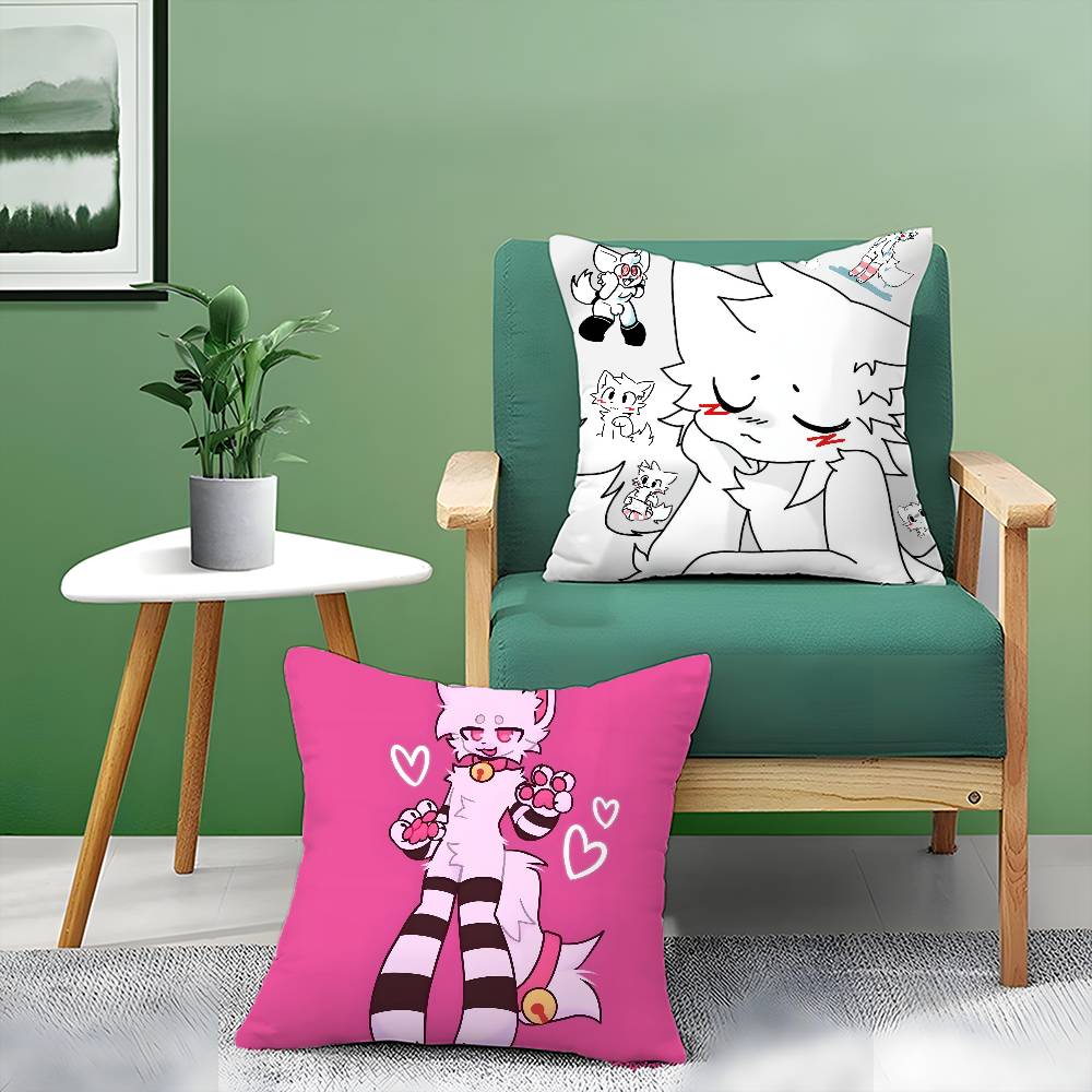 Cute Cartoon Beautiful Cat Boykisser Pillow Case Anti-dustmite Pillowcase Invisible Zipper Silky Short Plush Sofa Cushion Cover