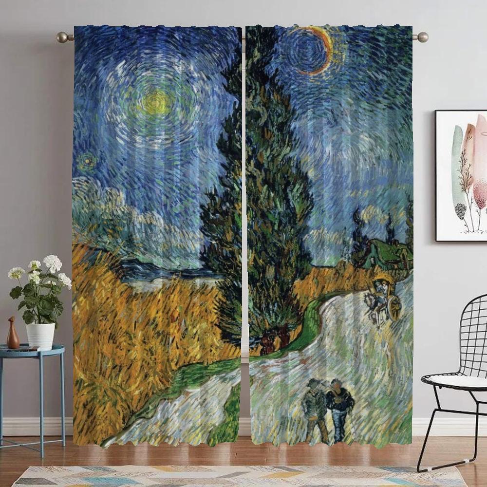 

Van Gogh Blackout Curtain for Room 2 Panel Home Interior Curtains for Camera Halloween Decoration Shades Partition Living Child W50xH70cmx2pcs-CL