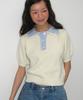 RONRON Handmade Collar Short Sleeve Knit Ivory Blue