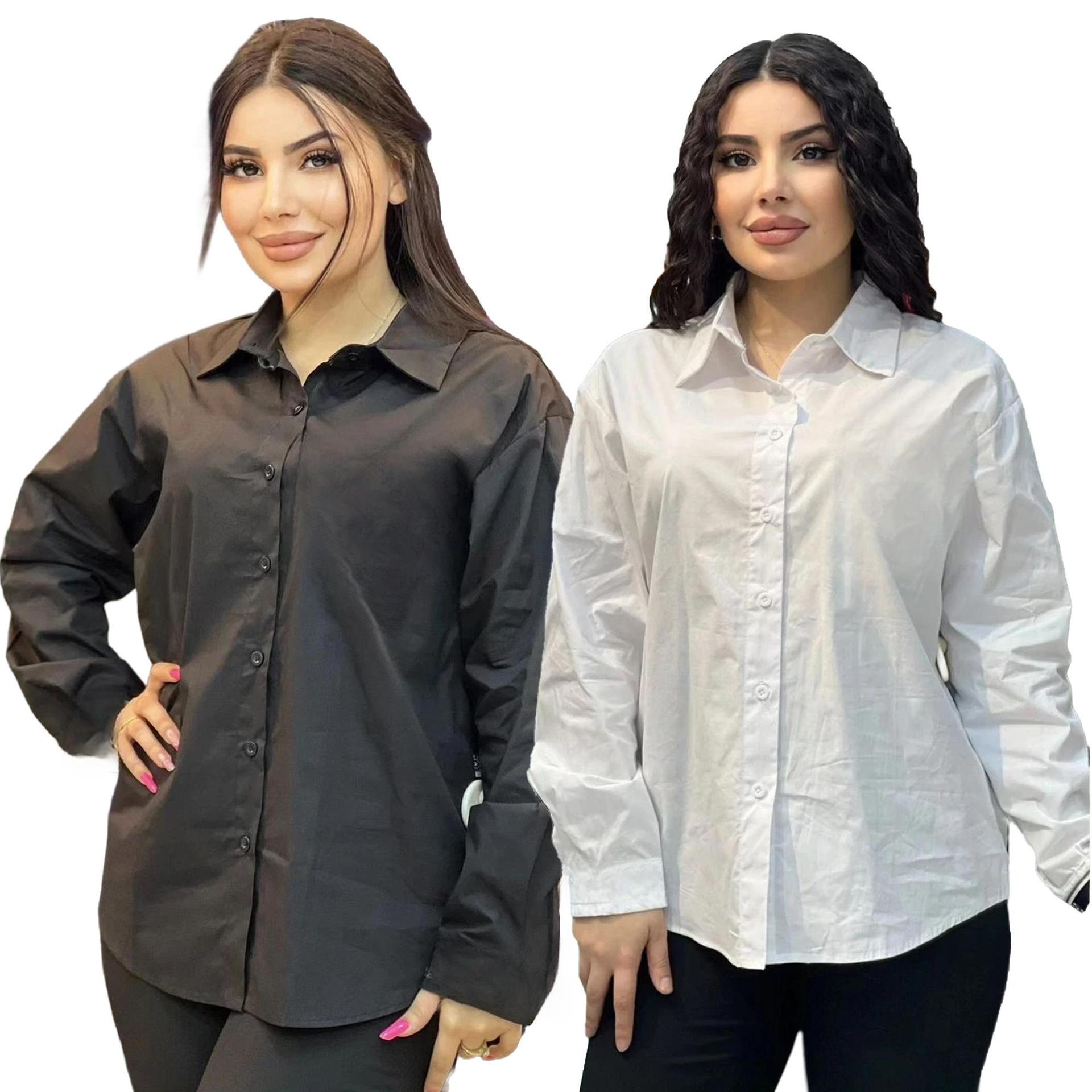 

J5008 Women s Long-Sleeve Solid Shirt with Embroidered Letters and Pockets XX-Large білий