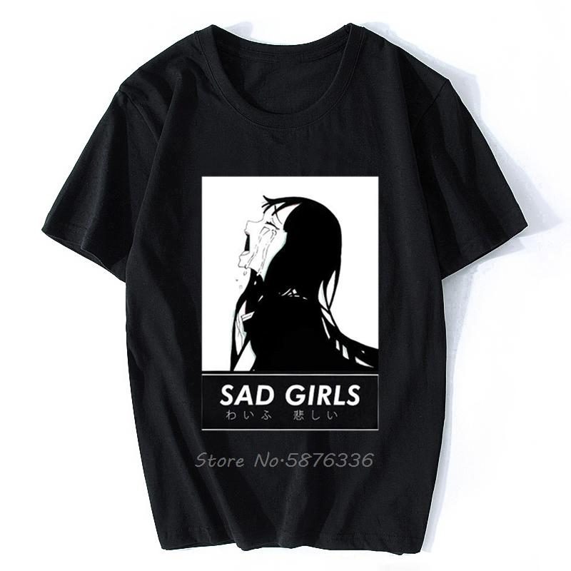 Sad Girl Anime Shirt Nu Goth Senpai Ahegao ShortSleeve Unisex TShirt Men Cotton Tshirt Anime Tees Tops Harajuku Streetwear