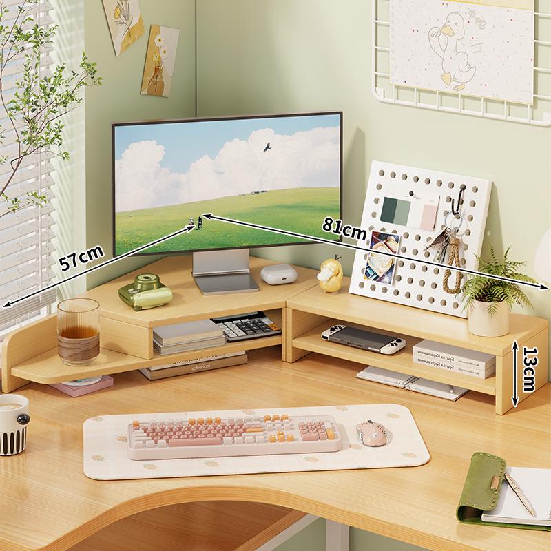 Corner Desktop Monitor Stand with Storage Rack