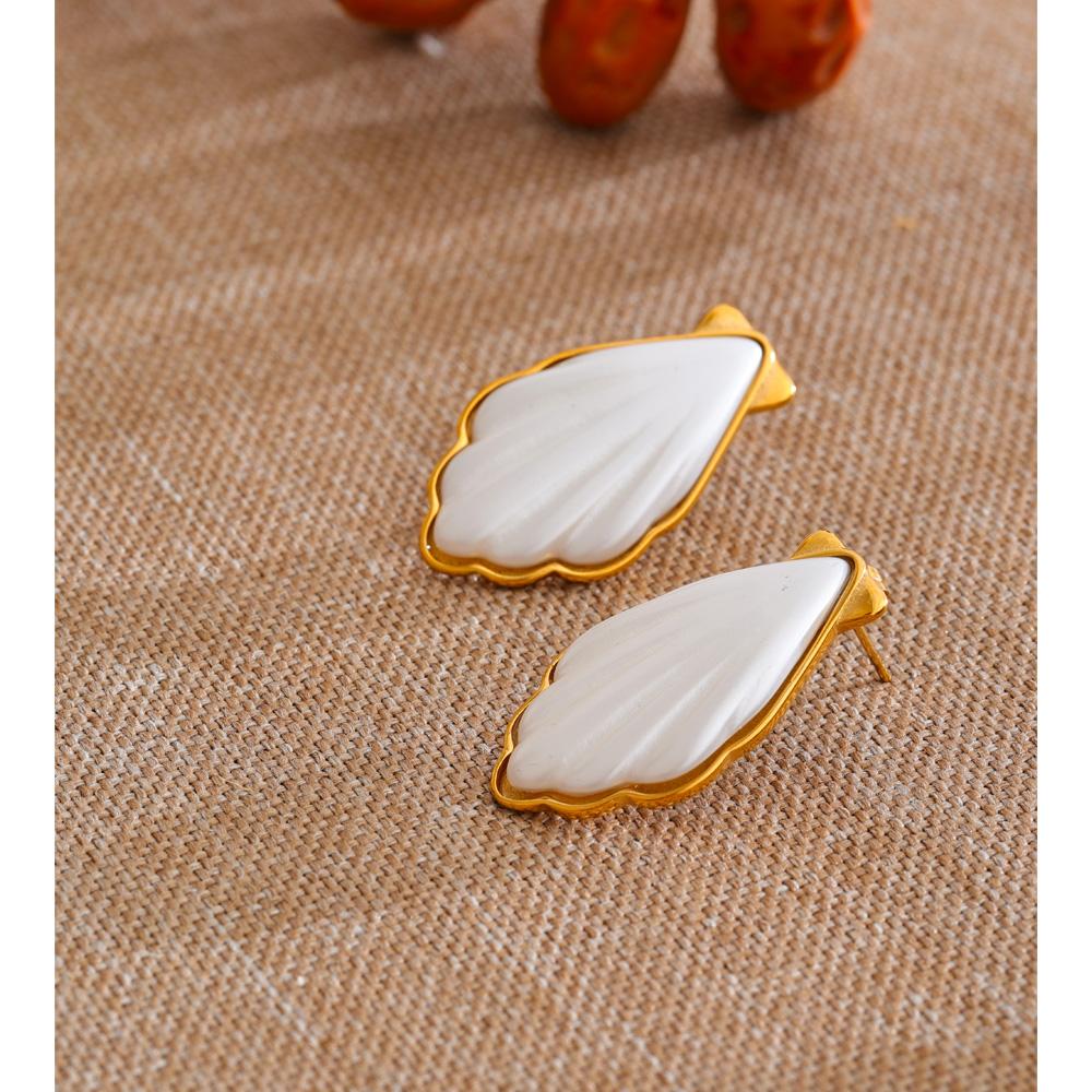 Yhpup Stainless Steel Imitation Pearl Shell Shape Stud Earrings Fashion Statement Earrings Jewelry PVD Gold Plated