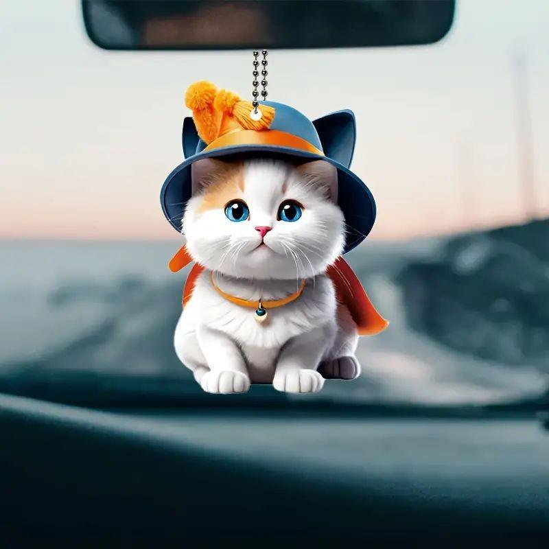 Cartoon Fun Acrylic Cat Pendant For Unique Vehicle Interior Decoration Style Trendy