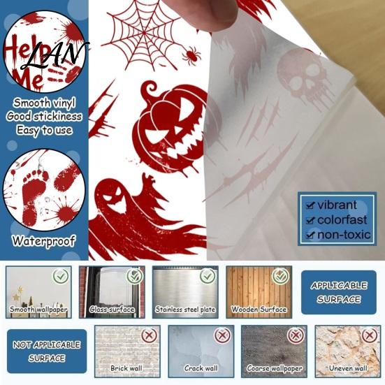 Creepy Text Halloween Decals Horror Stickers, with Spooky Handprints Footprints Printed, Wall Stickers Self-adhesive Decals, for Party And Decorations