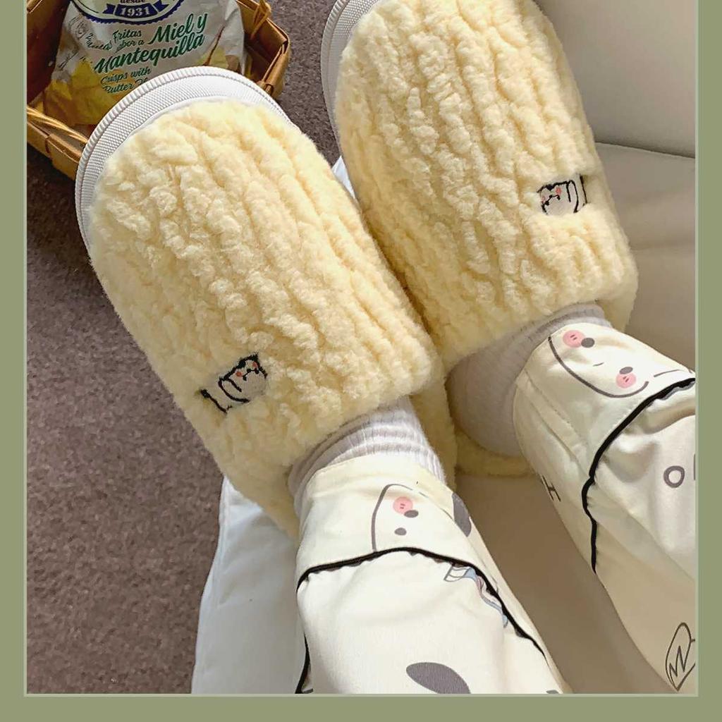 Fashion Fashionable Warm Indoor Slippers Men Household Plush Winter Couples Cartoon Personality Anti Slip Soft Bottom Cotton Shoes 2024