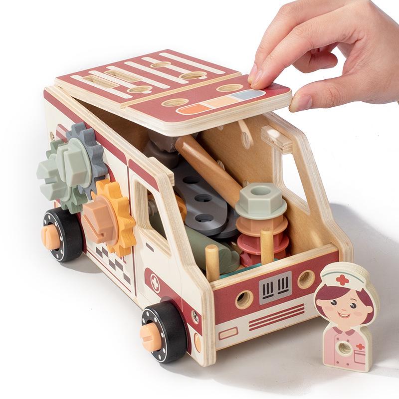 Children's Wooden Educational Tool Cart: Disassemble & Assemble Nuts and Screws for Hands-On Learning