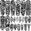 1 Sheet Tiger Skull Lion Totem God Flower Fake Tiger Temporary Tattoos Long Sleeve For Women Men Self Adhesive Washable Tatoos