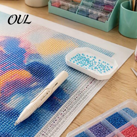 Faux Diamond Art Gadget Automatic Bead Dispenser, Pen with Ergonomic Grip, DIY Embroidery Supplies Wax-Free Applicator Tool for Round Diamonds,