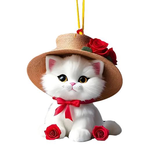 Christmas Ornaments for Tree Acrylic Cartoon Animal Car Rear Mirror Hanging Charm 2D Flat Cat/Dog/Bear/Rabbit Pendant for Tree Auto Interior Accessory