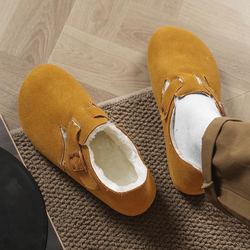 2025 Winter Cotton Warm Closed-Toe Birken Cork Slippers for Men & Women