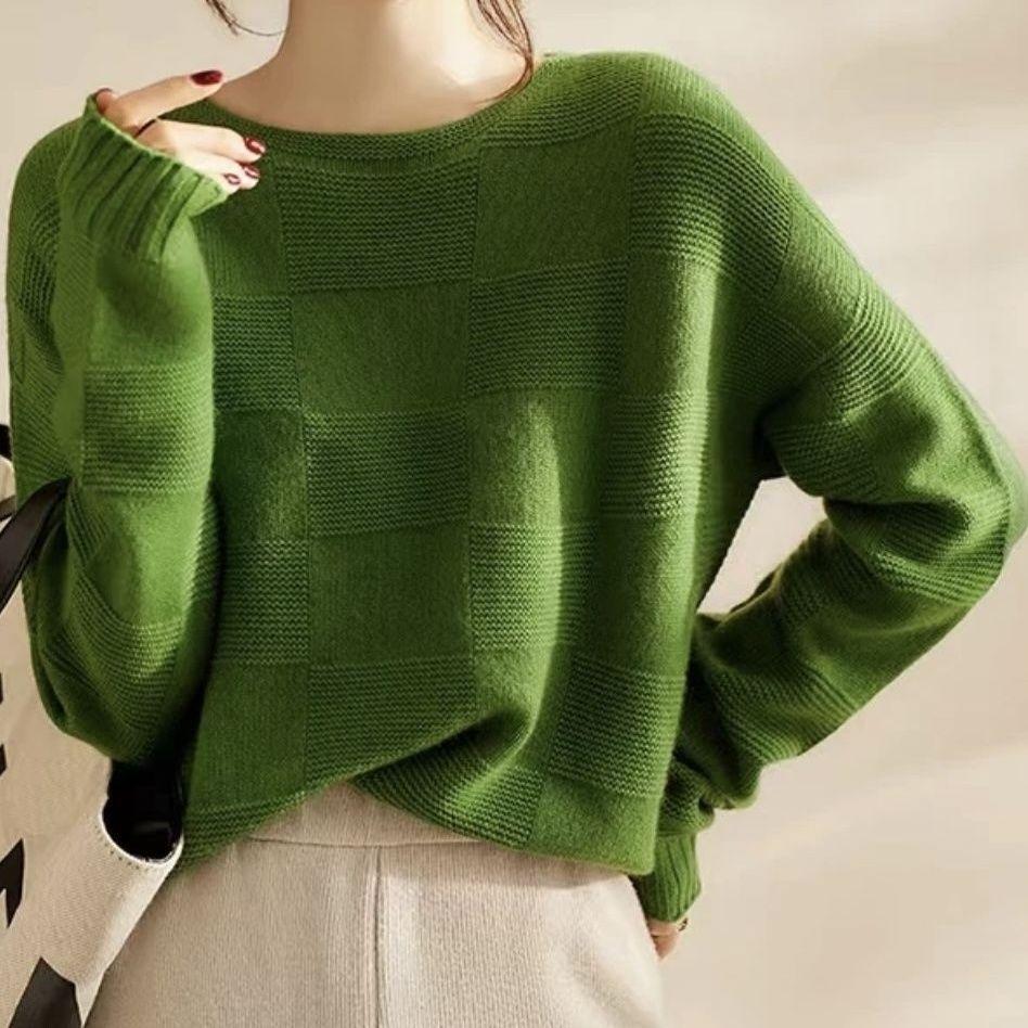 

Вязаный свитер с крупной текстурой, свободный и утягивающий, высококачественный, темпераментный, женский, осенне-зимний, трехмерный, с длинными рукавами 3XL