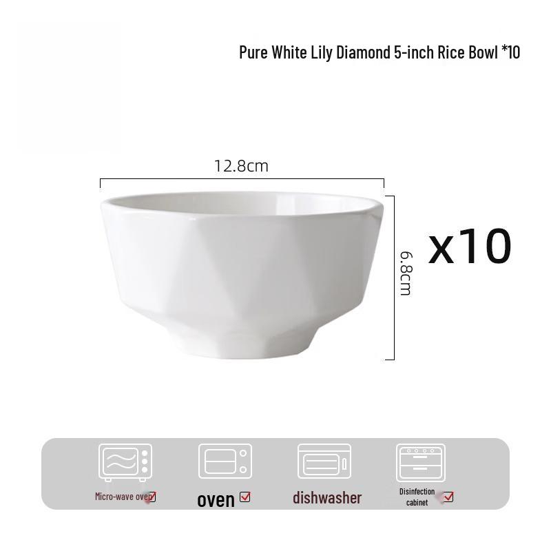 Minimalist Pure White Ceramic Rice Bowl Set