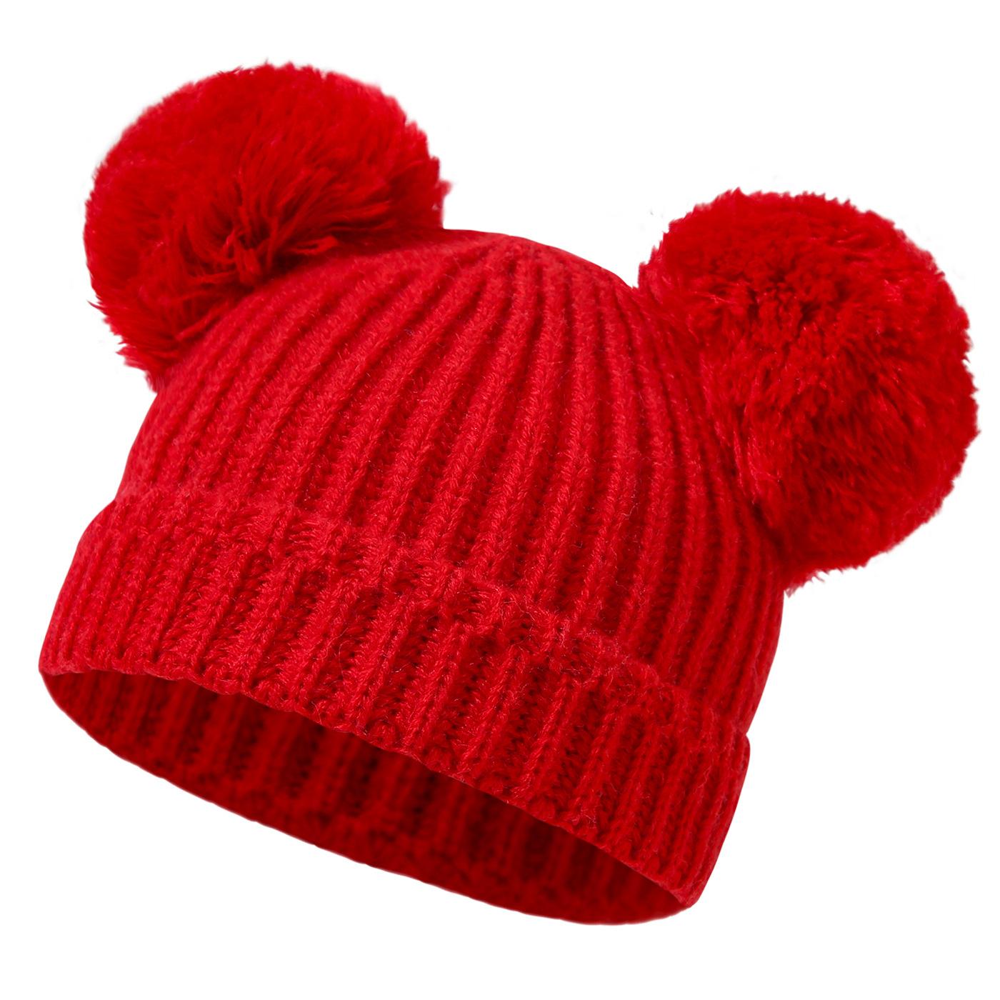 

Winter Baby Hat For Girls Boys New Knitted Lovely Big Double Balls Solid Hat Turban Newborn Infant Cap Beanies Warm Head Wraps красный