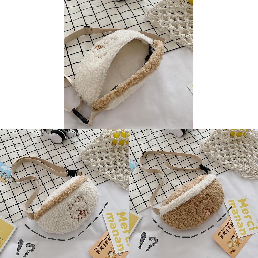 Plush Cartoon Shoulder Bag For Women With Embroidery And Phone Pocket