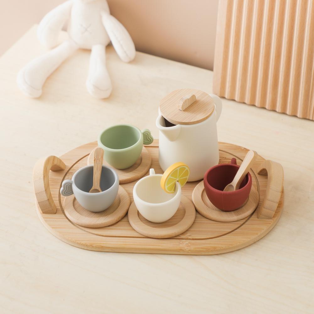 Children Tea Set Montessori Toys BPA Free Silicone Afternoon Tea Teathings Toys Kids Cosplay Play House Educational Toy Gifts