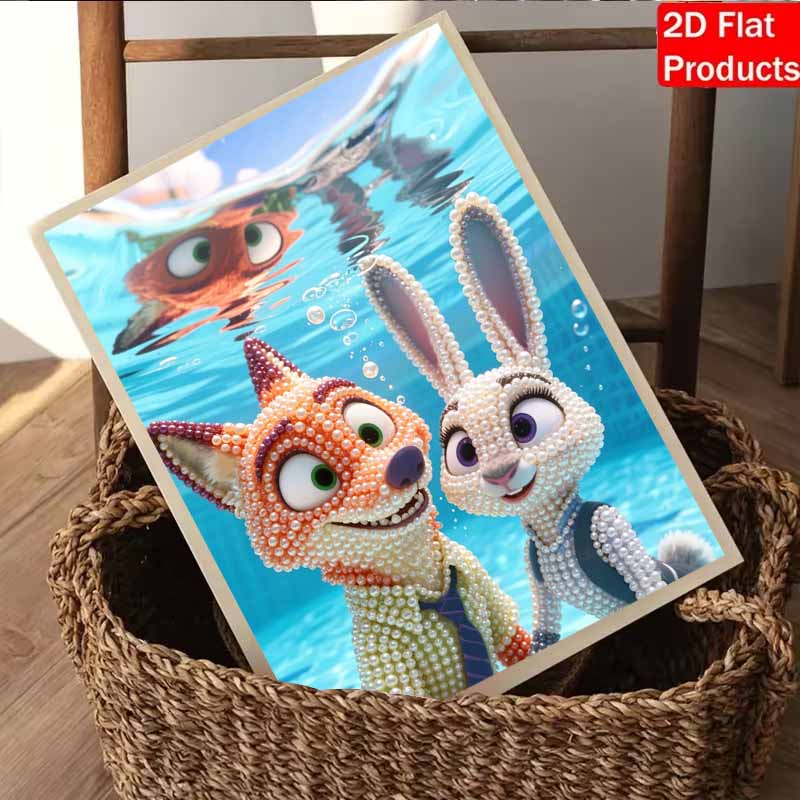 Disney DIY Pearl Art Painting Zootopia Nick and Judy In the Underwater World Home Wall Decoration Pearl Gem Painting Pictures Crafts Home Decoration