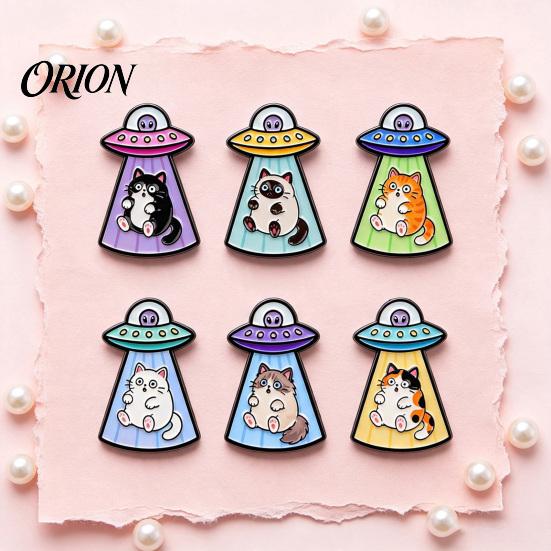 Cat Shaped Brooch Enamel UFO Metal Brooch, Aliens Ship Kitten Badge Pin, Clothing Bag Scarves Hat Accessories for Men Women Lapel Pin