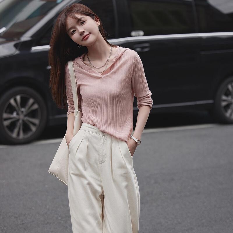 Women s Striped Texture Hooded Knit Pullover S