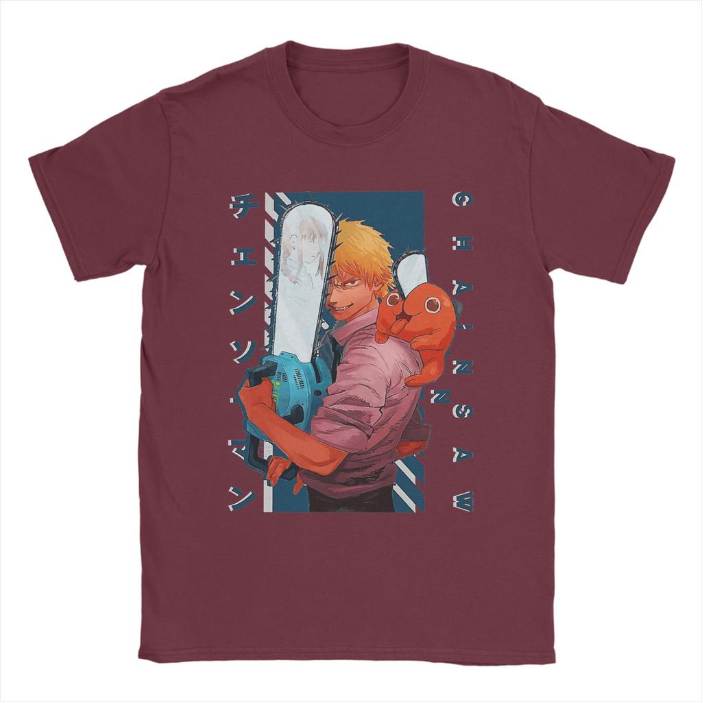 Vintage Denji And Pochita Chainsaw Anime T-Shirts Men Crew Neck 100% Cotton T Shirts  Short Sleeve Tee Shirt Gift Idea Clothing