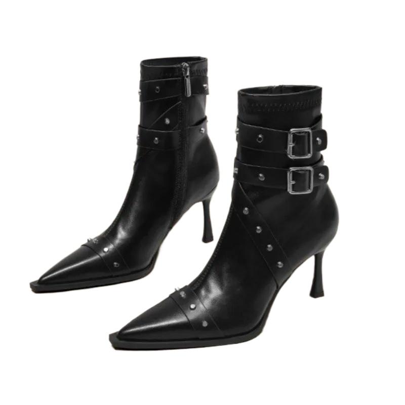 Sexy Knee High Boots 2024 Winter Boots Brand Design Super High Thin Heels with Rivet Retro Fashion Cool Women Shoes Size 39