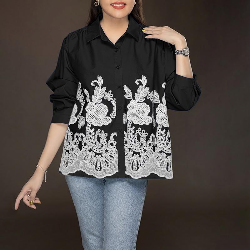 ZANZEA Chemisier ample imprimé décontracté à col rabattu et manches longues pour femmes