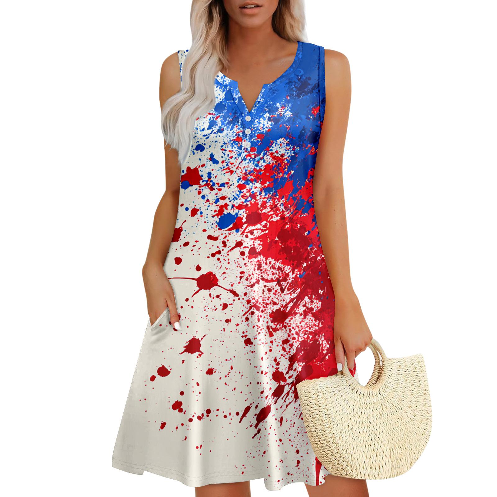 

Womens Summer Dresses Loose V Neck Sleeveless Sundresses Dress With Pockets XL