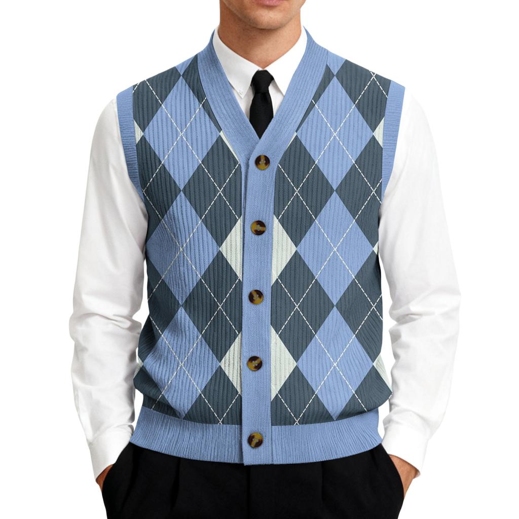 Men's V-Neck Sleeveless Knit Cardigan Vest