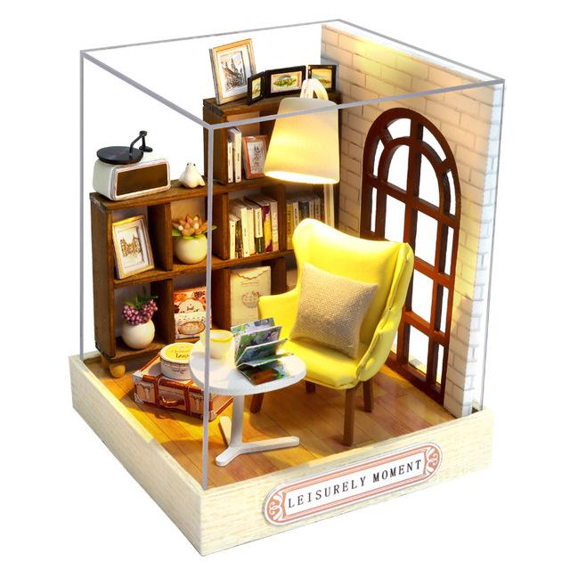 Mini casă de păpuși în miniatură Kit de bricolaj pentru casă mică, jucării de cameră, puzzle din lemn, artizanat, decorațiuni pentru dormitor, cu mobilier, casă de păpuși