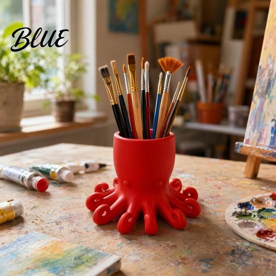Ocean Style Decor 3D Printed Pen Holder Octopus Shape Pencil Cup Cute Paintbrush Holder Animal Desktop Organizer for Home Office Accessory Fun Desk